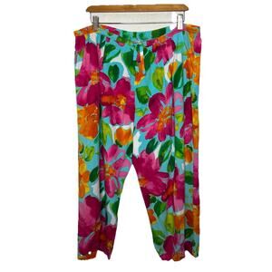 Vintage Jams World Floral Wide Leg Pull On Pants Tropical Hawaiian Large Ae20